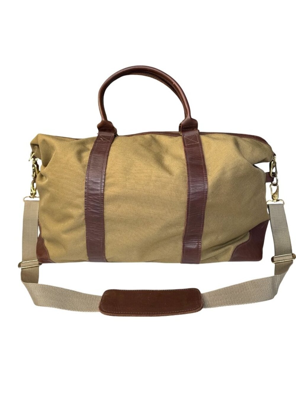 VCP Vintage-Style Canvas Duffel Bag W/Brown Leather Trim & Adjustable Strap L